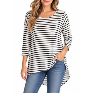 Azules Women’s Black White Striped High-Low Tunic Top | Size L